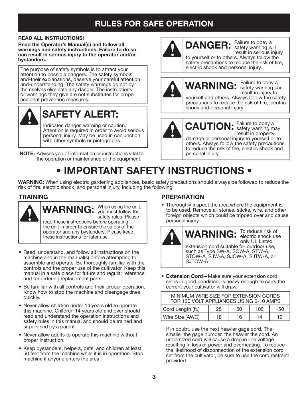 Craftsman 316.2926 manual Rules for Safe Operation, Training, Preparation 