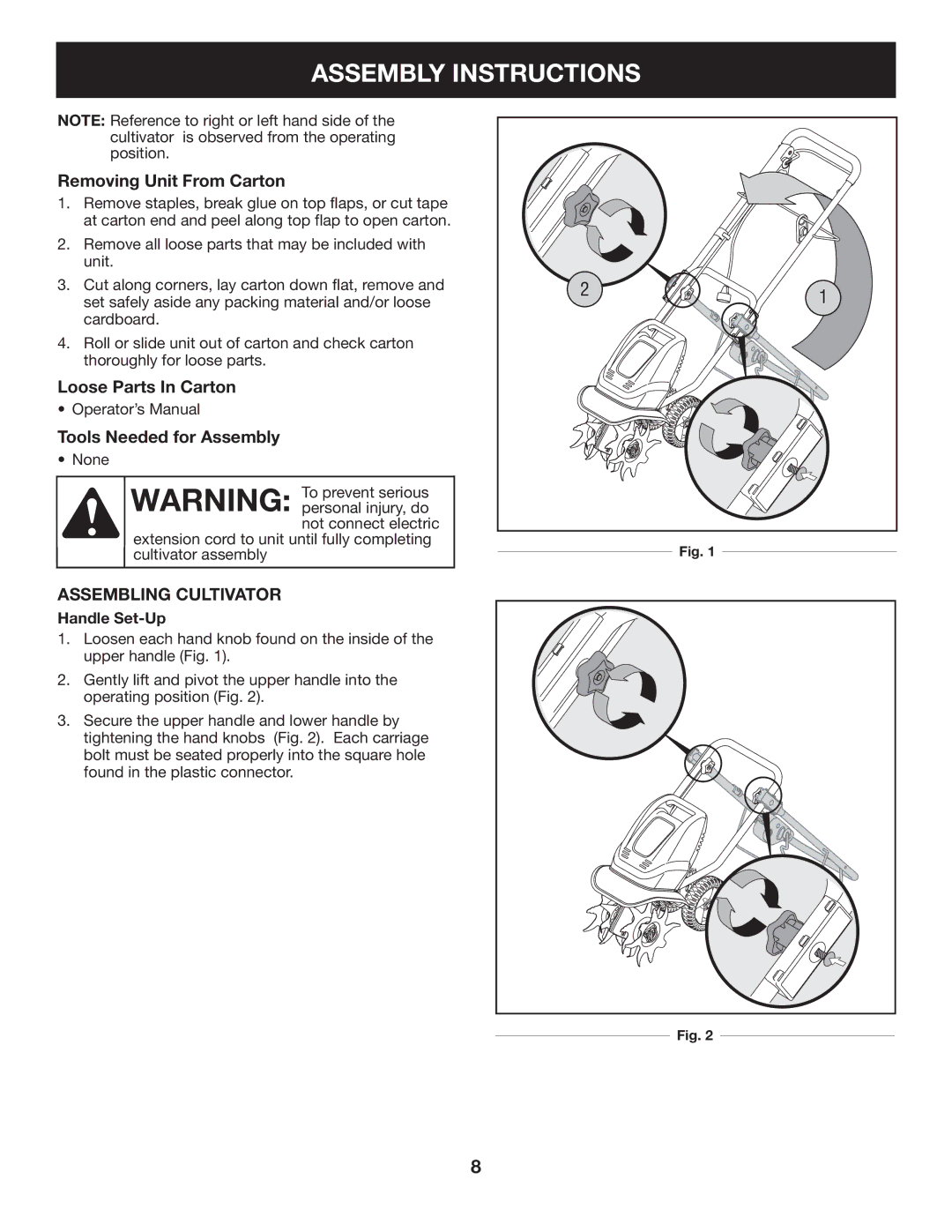 Craftsman 316.2926 Assembly Instructions, Removing Unit From Carton, Loose Parts In Carton, Tools Needed for Assembly 