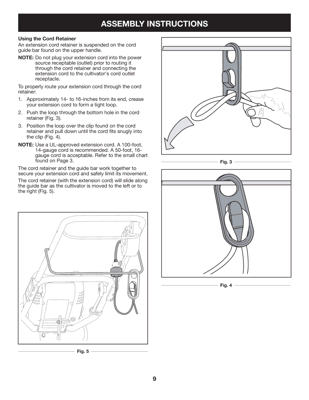 Craftsman 316.2926 manual Using the Cord Retainer 