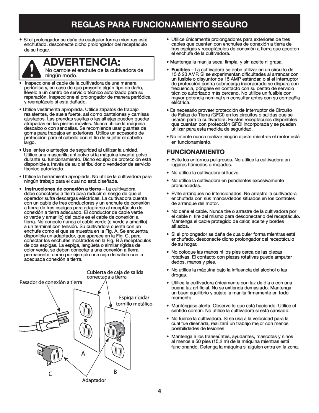 Craftsman 316.2926 manual Advertencia, Reglas Para Funcionamiento Seguro, Cubierta de caja de salida conectada a tierra 
