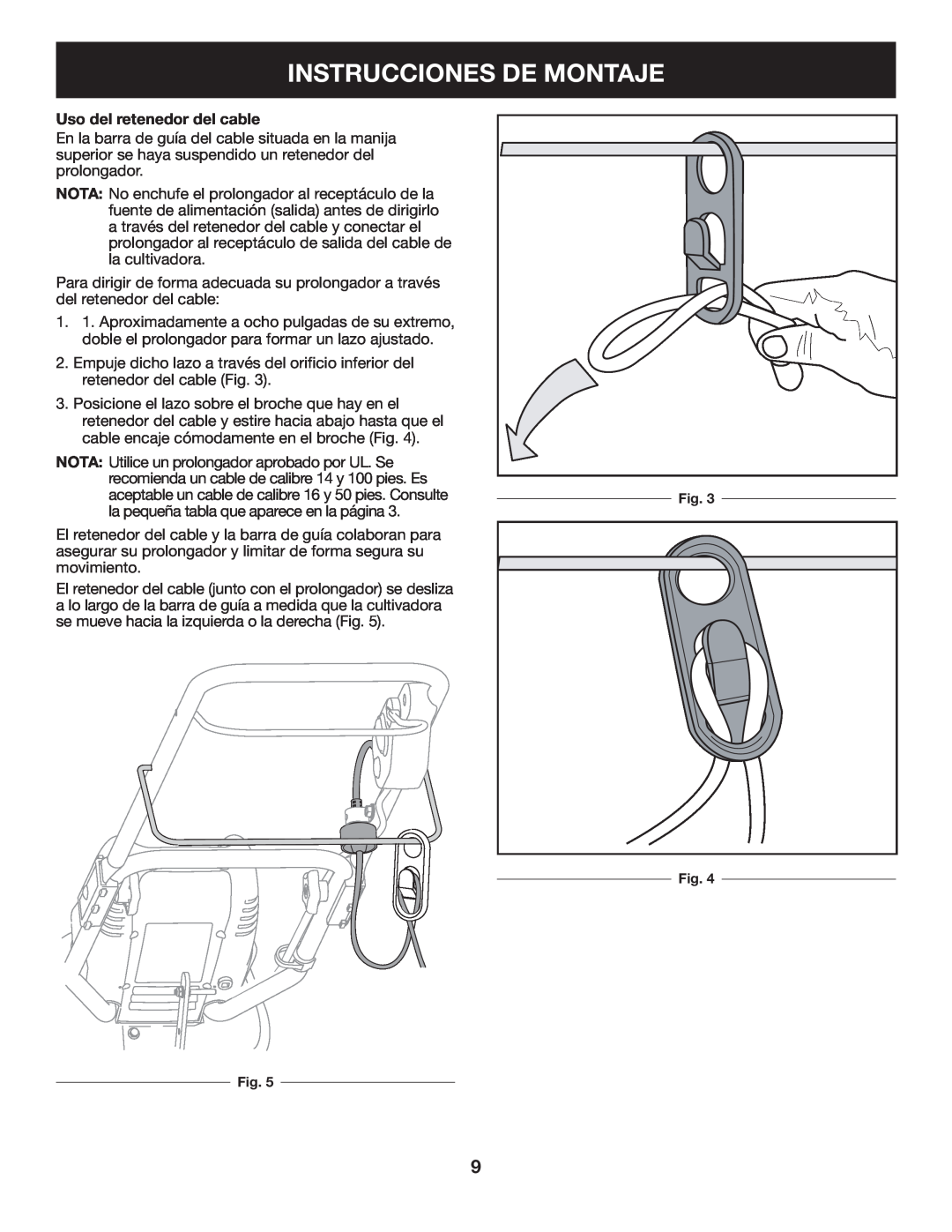 Craftsman 316.2926 manual Instrucciones De Montaje, Uso del retenedor del cable 