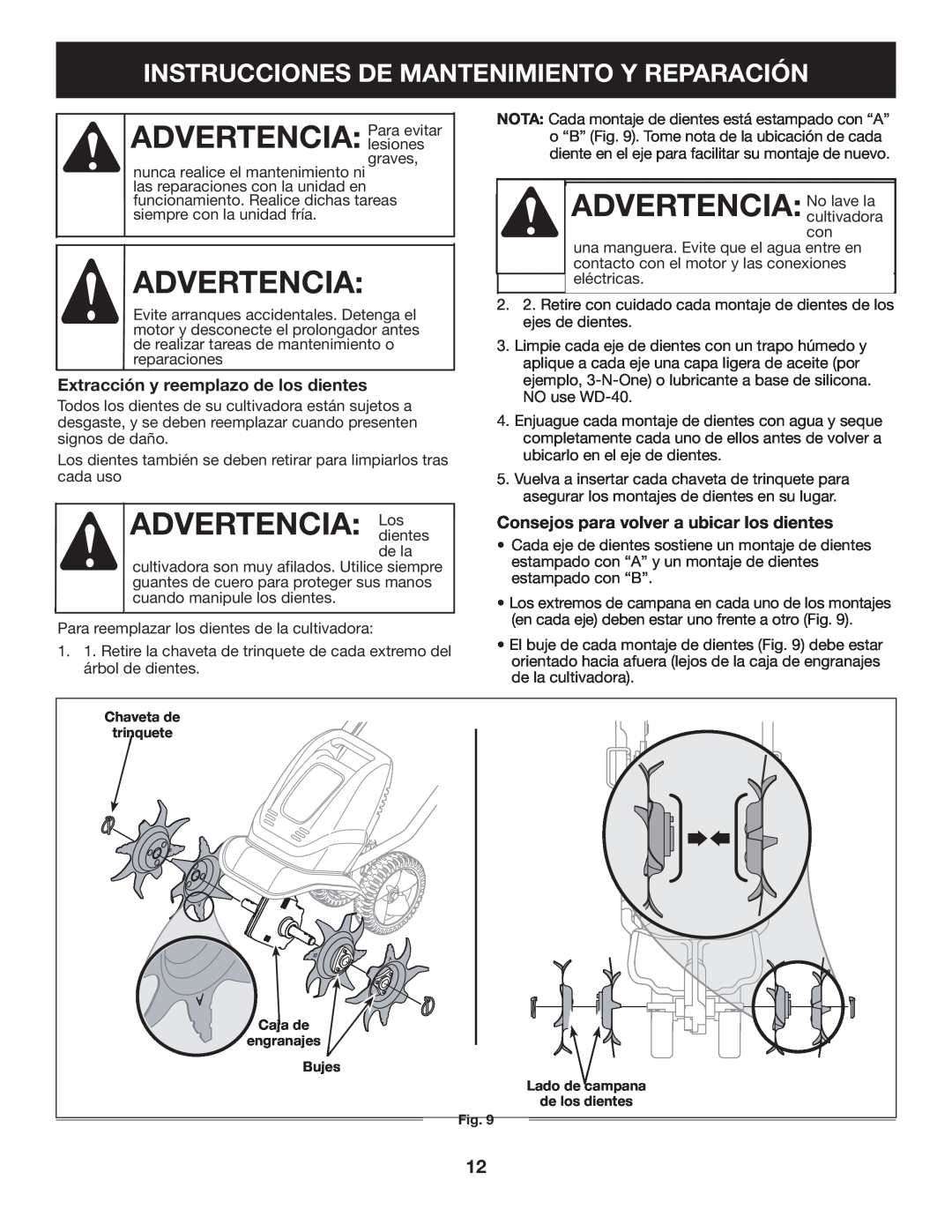 Craftsman 316.2926 manual ADVERTENCIA Para evitar, Instrucciones De Mantenimiento Y Reparación, Advertencia 