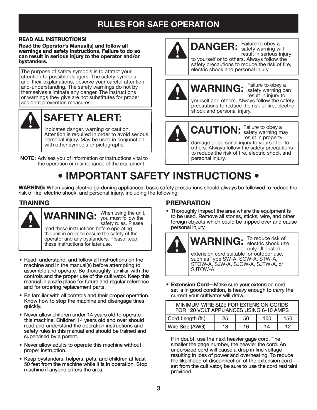 Craftsman 316.2926 manual Safety Alert, Important Safety Instructions, Rules For Safe Operation, Read All Instructions 