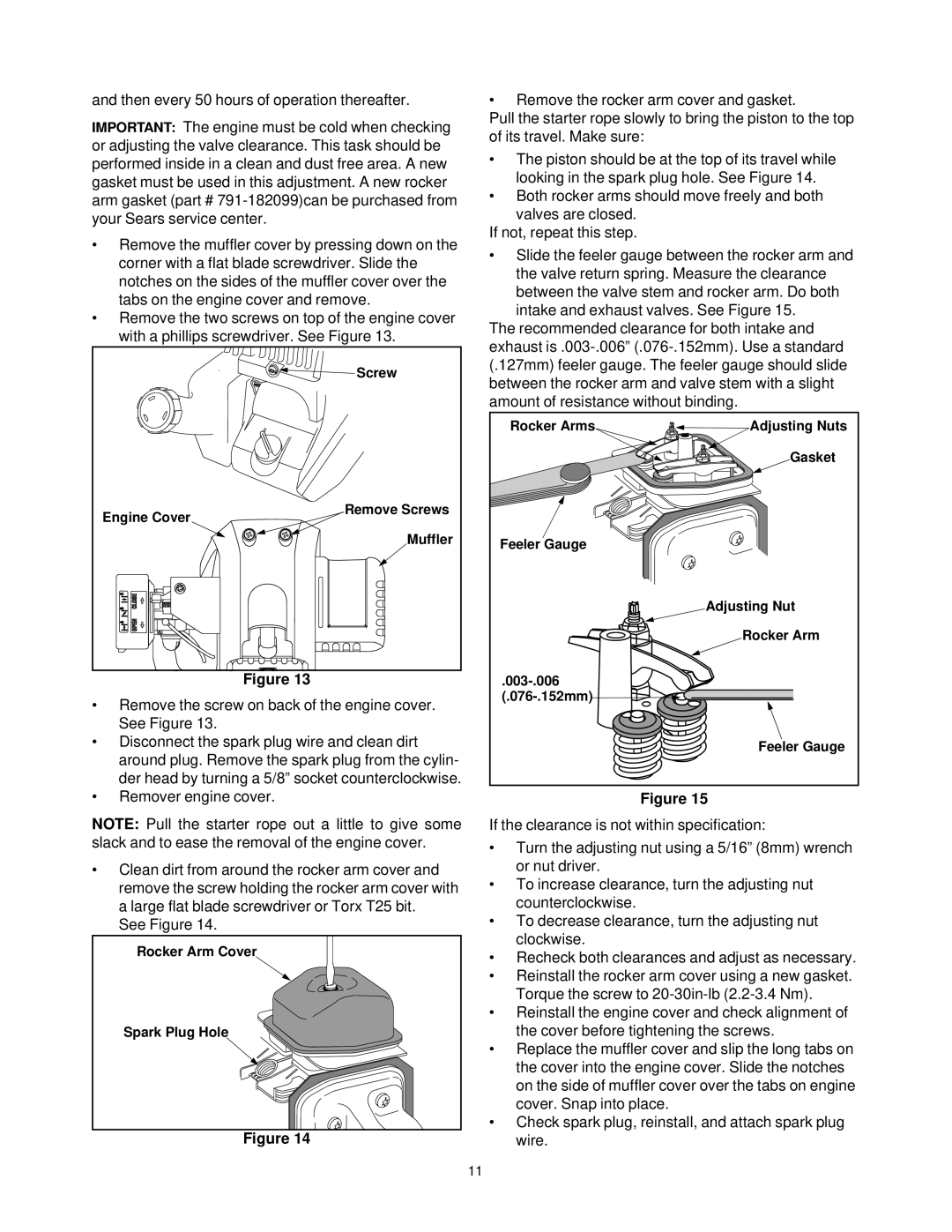 Craftsman 316.2927 manual Then every 50 hours of operation thereafter 