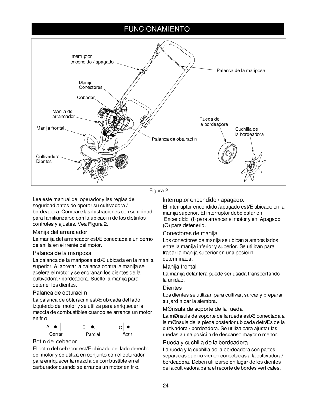 Craftsman 316.2927 manual Funcionamiento, Interruptor encendido / apagado 