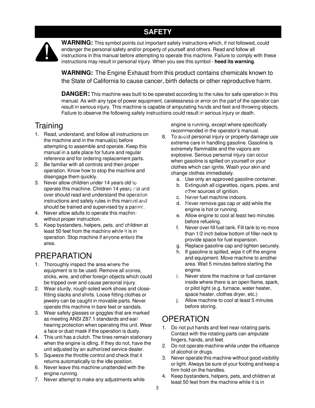 Craftsman 316.2927 manual Training, Safety 