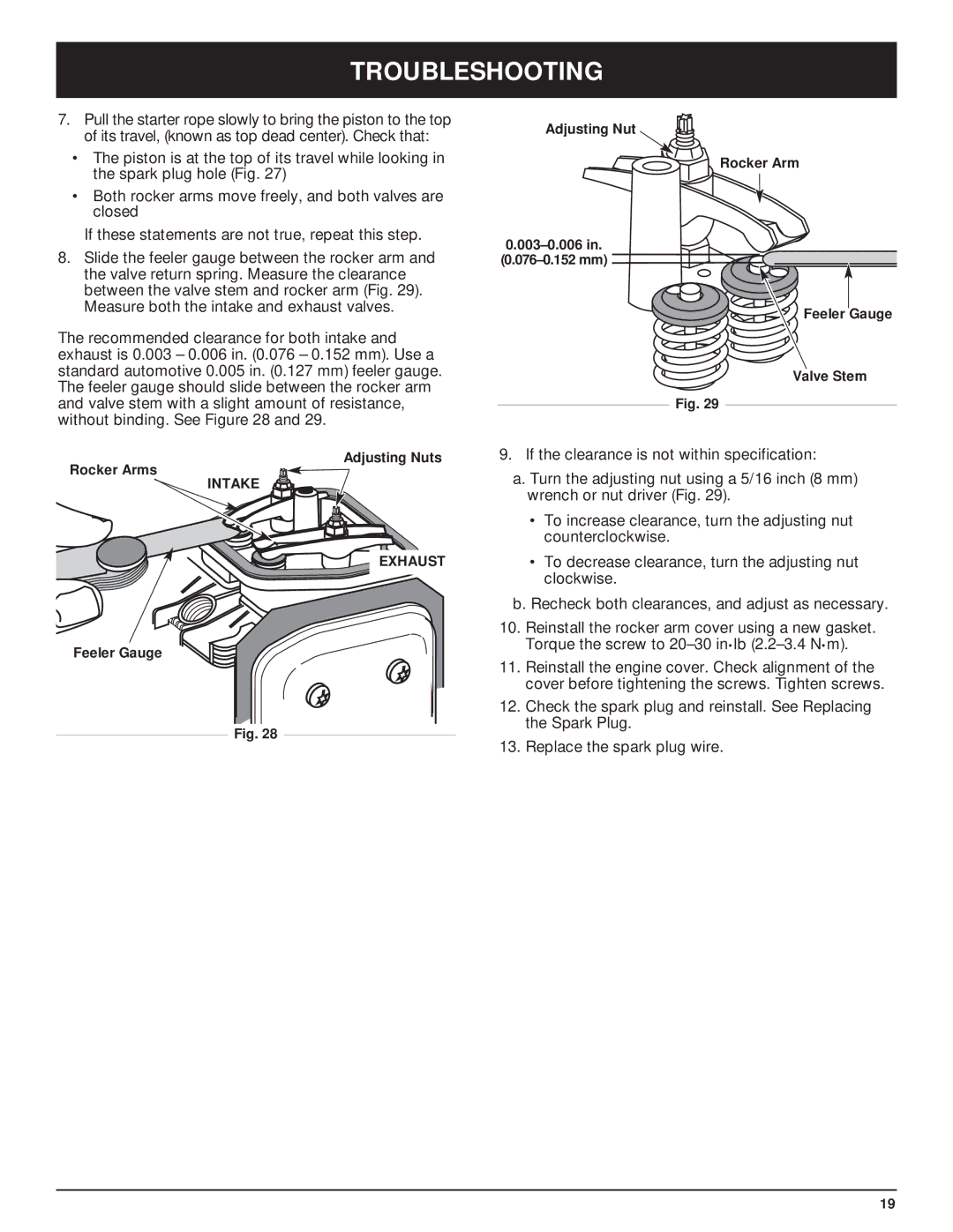 Craftsman 316.29271 manual Intake Exhaust 