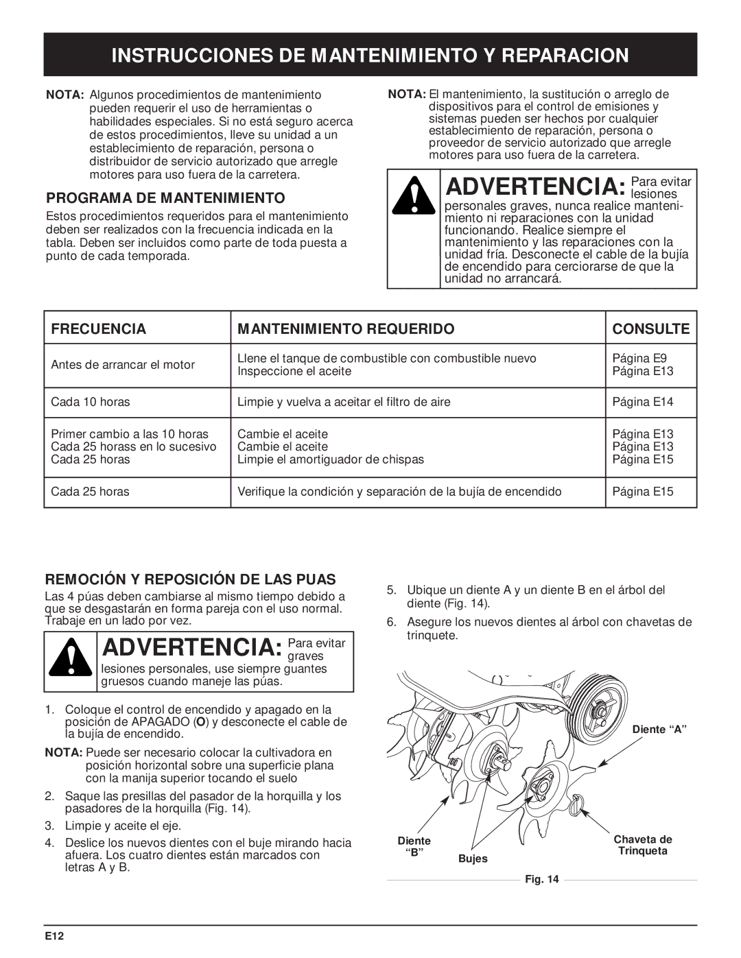 Craftsman 316.29271 manual Instrucciones DE Mantenimiento Y Reparacion, Programa DE Mantenimiento 