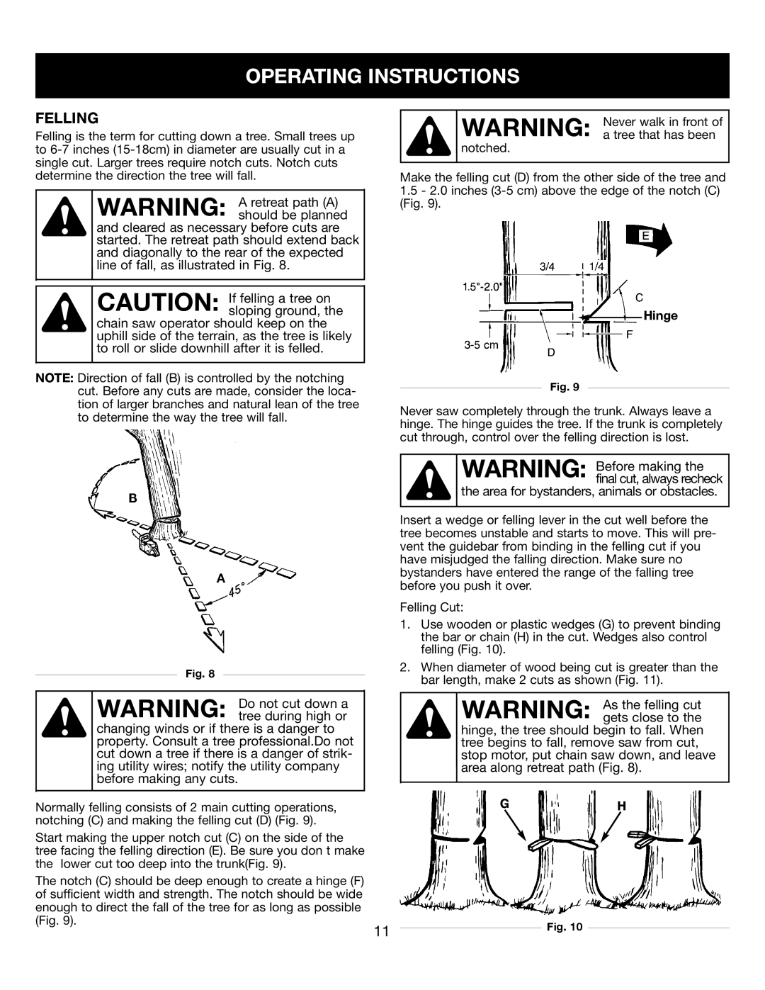 Craftsman 316.34107 manual Operating Instructions, Felling 