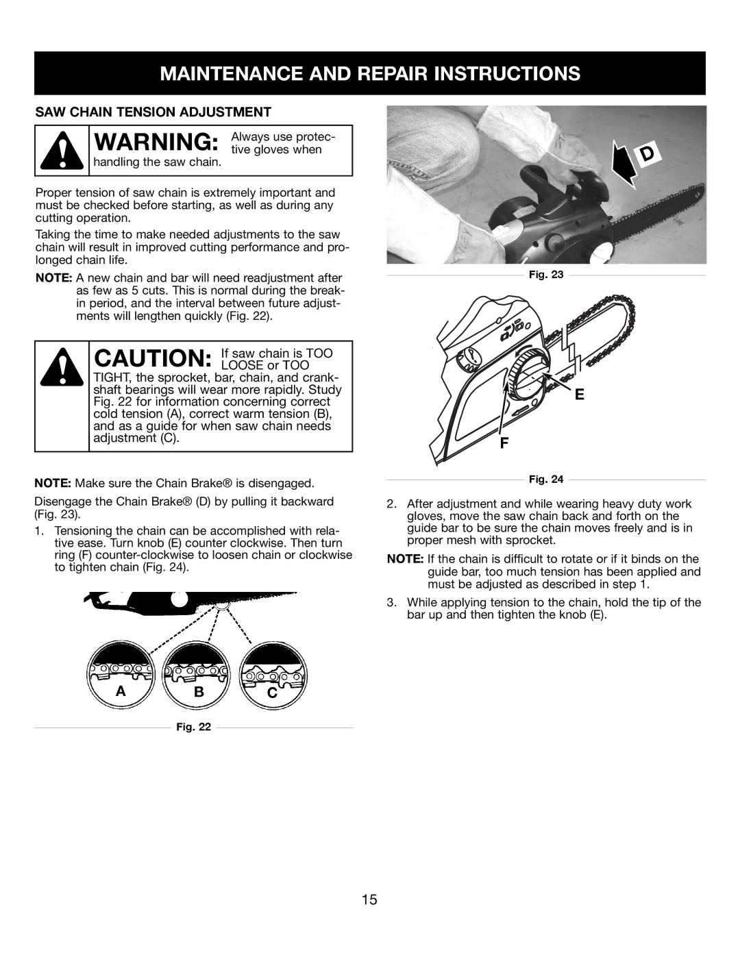 Craftsman 316.34107 manual SAW Chain Tension Adjustment 