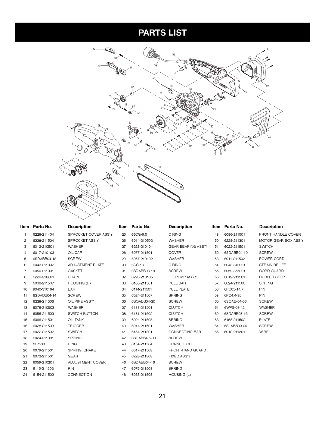 Craftsman 316.34107 manual Parts List, Parts No Description 