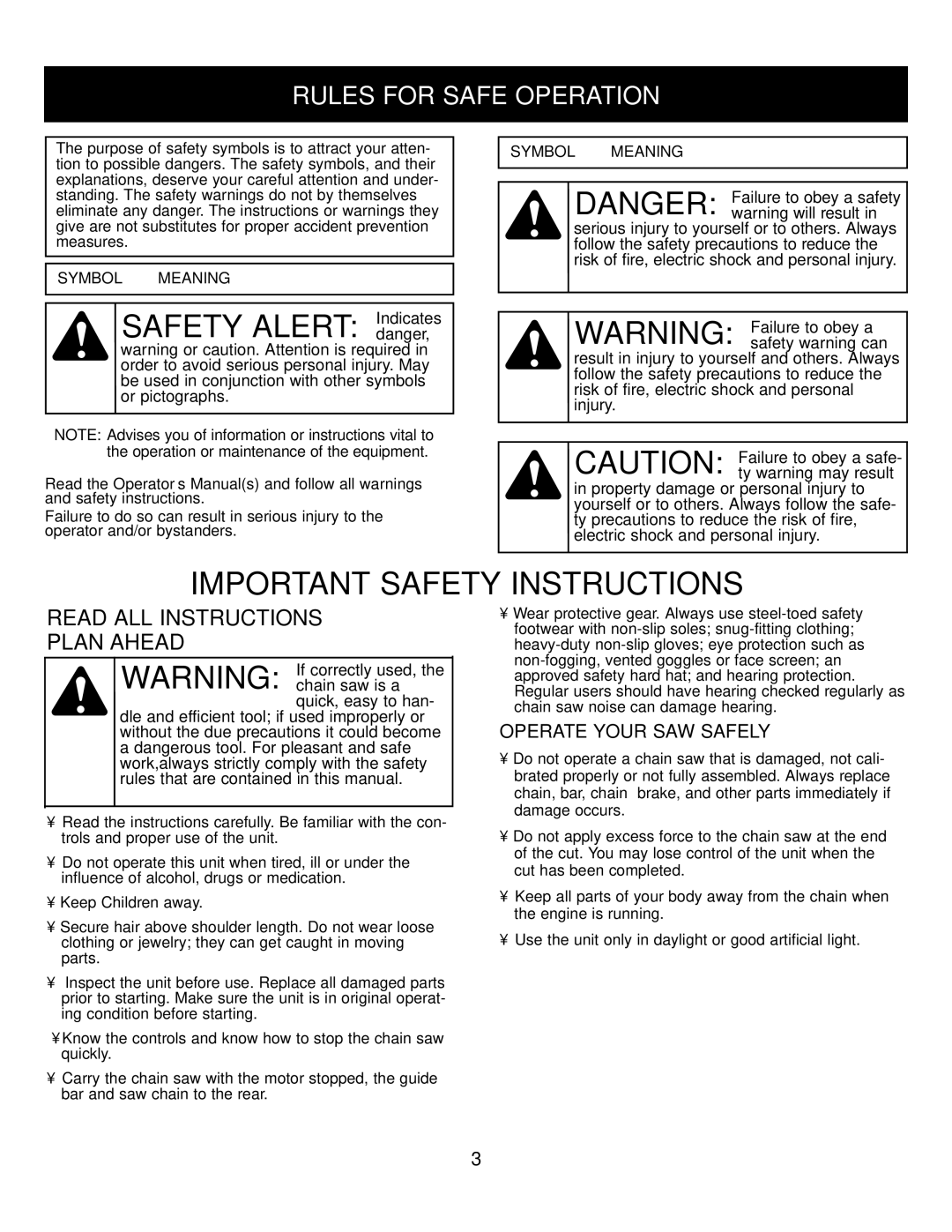 Craftsman 316.34107 manual Rules for Safe Operation, Operate Your SAW Safely 