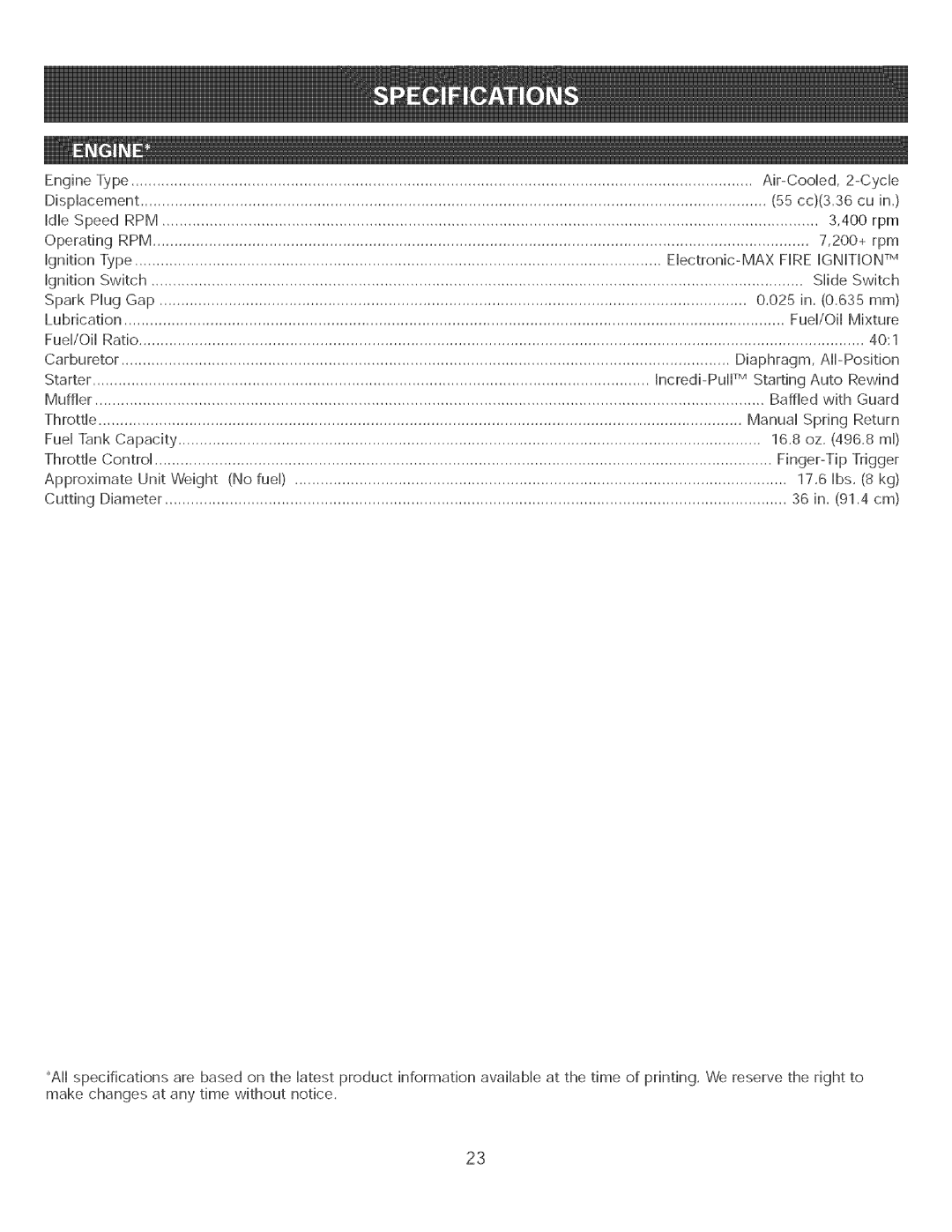 Craftsman 316.35084 manual Rpm 