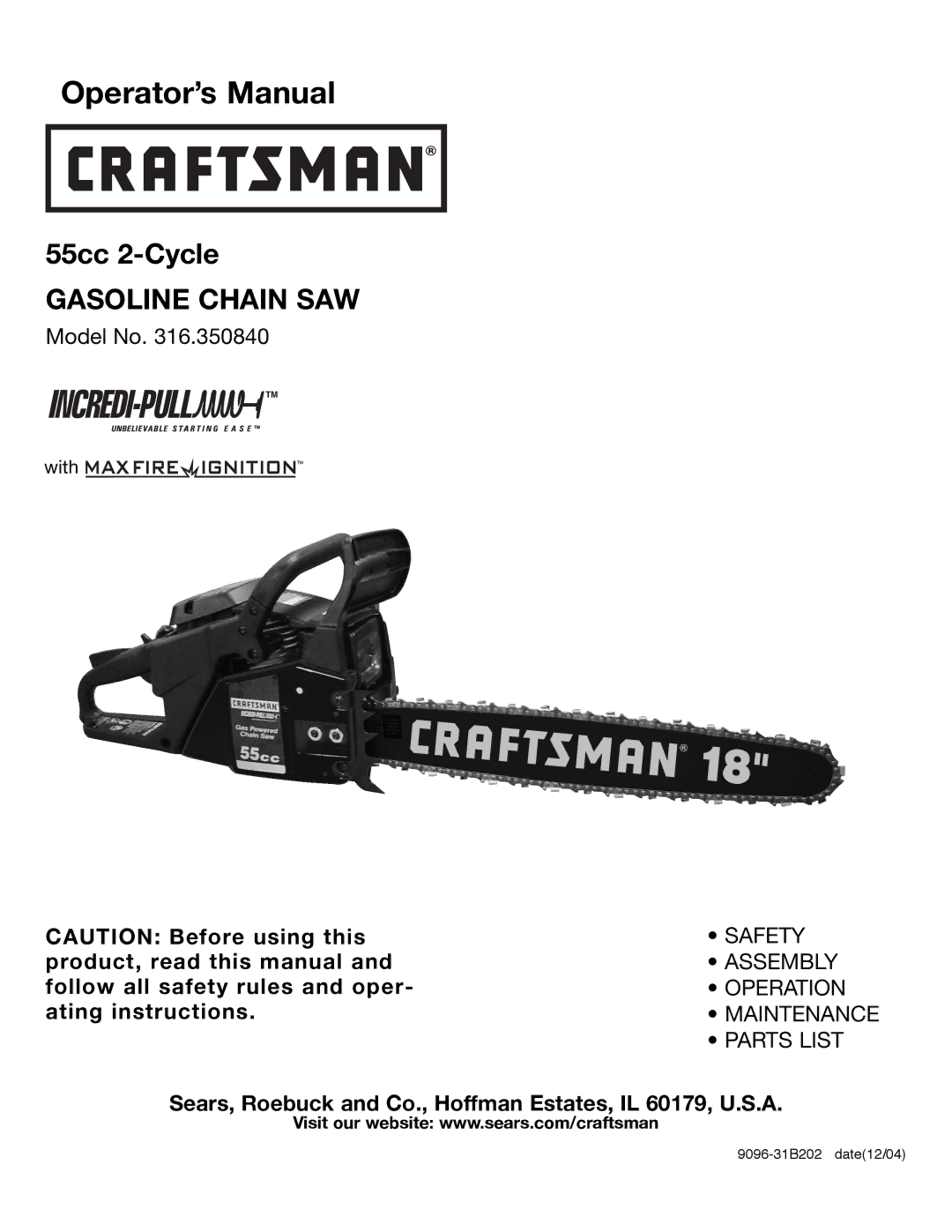 Craftsman 316350840 manual Operator’s Manual 