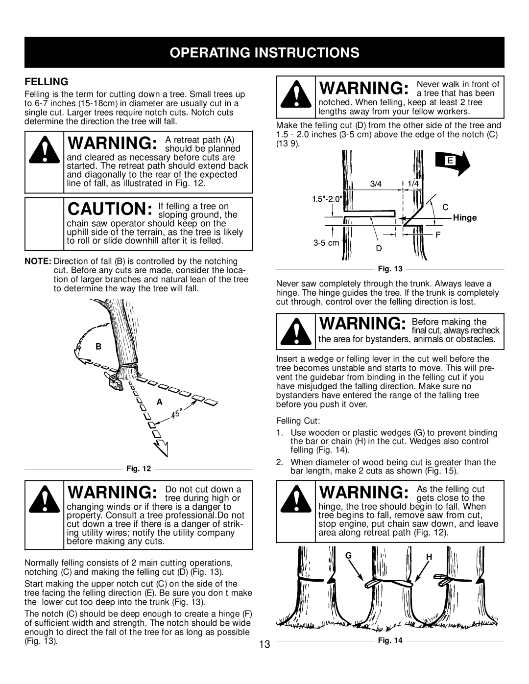 Craftsman 316350840 manual Operating Instructions, Felling 