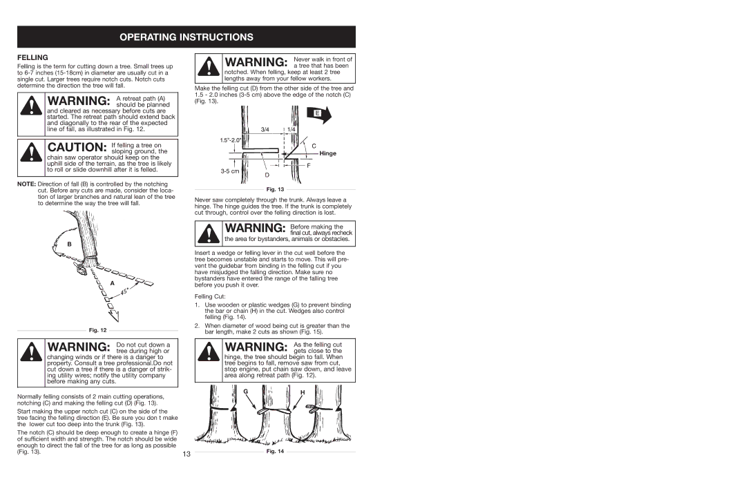 Craftsman 316.350850 warranty Operating Instructions, Felling 