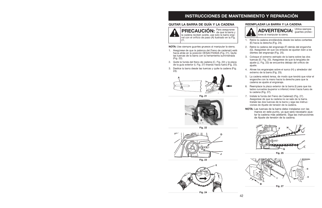 Craftsman 316.350850 warranty Quitar LA Barra DE Guía Y LA Cadena, Reemplazar LA Barra Y LA Cadena 