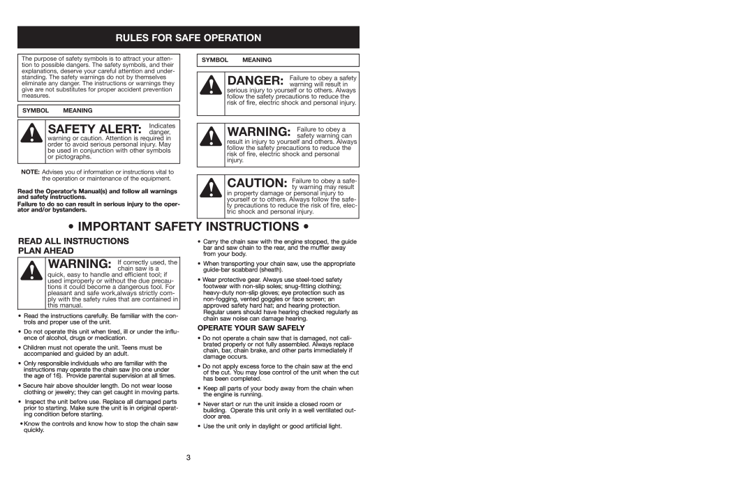 Craftsman 316.350850 warranty Important Safety Instructions, Rules For Safe Operation, Operate Your Saw Safely 