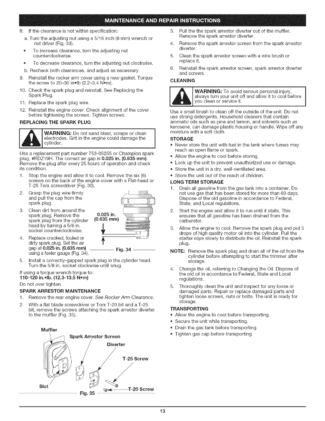 Craftsman 316.79194 manual Iftheclearanceisnotwithinspecification, Toincreaseclearance,turntheadjustingnut Counterclockwise 