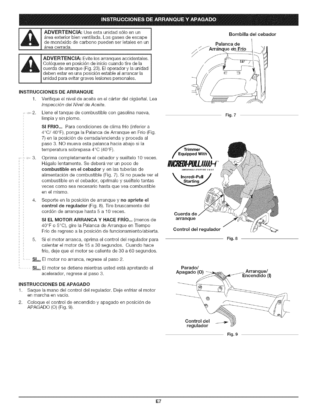 Craftsman 316.79194 manual Palanca de, Instrucciones DE Arranque, SI EL Motor Arranca Y Hace FRJO... menos de, Encendldo J 