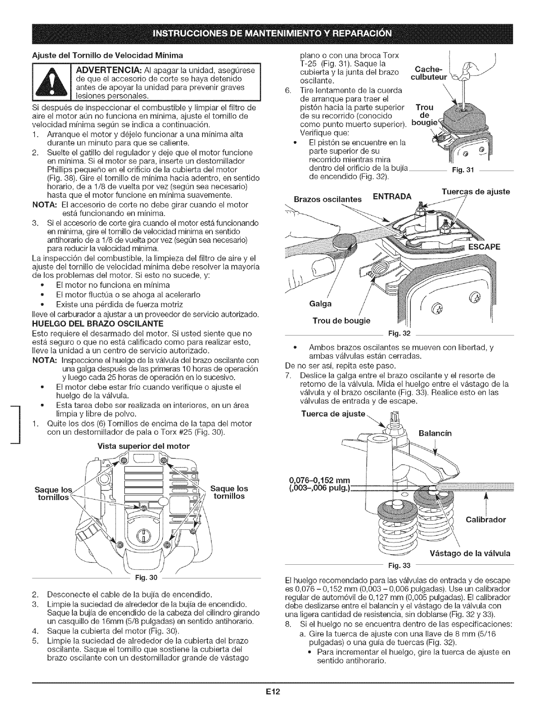 Craftsman 316.79194 manual Escape, Galga, E12 