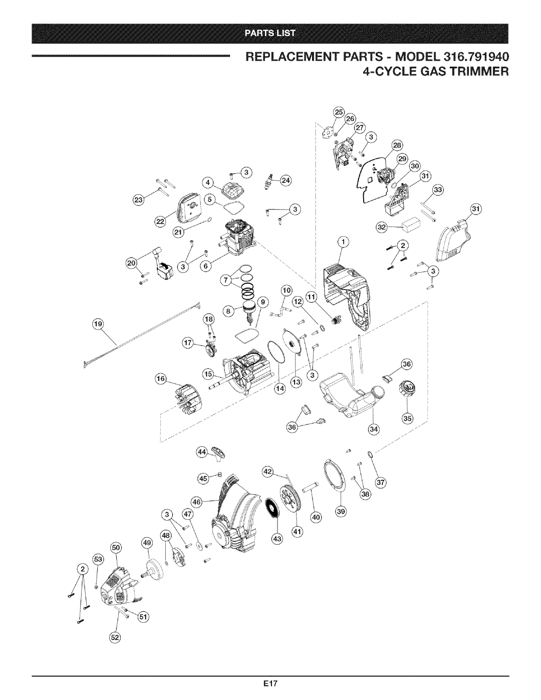 Craftsman 316.79194 manual =CYCLE GAS Trimmer, E17 