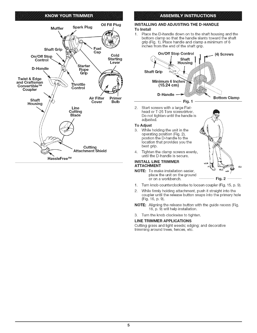 Craftsman 316.79194 manual Muffler SparkPlug OilFillPlug, Instalmng and Adjusting the D=HANDLE 