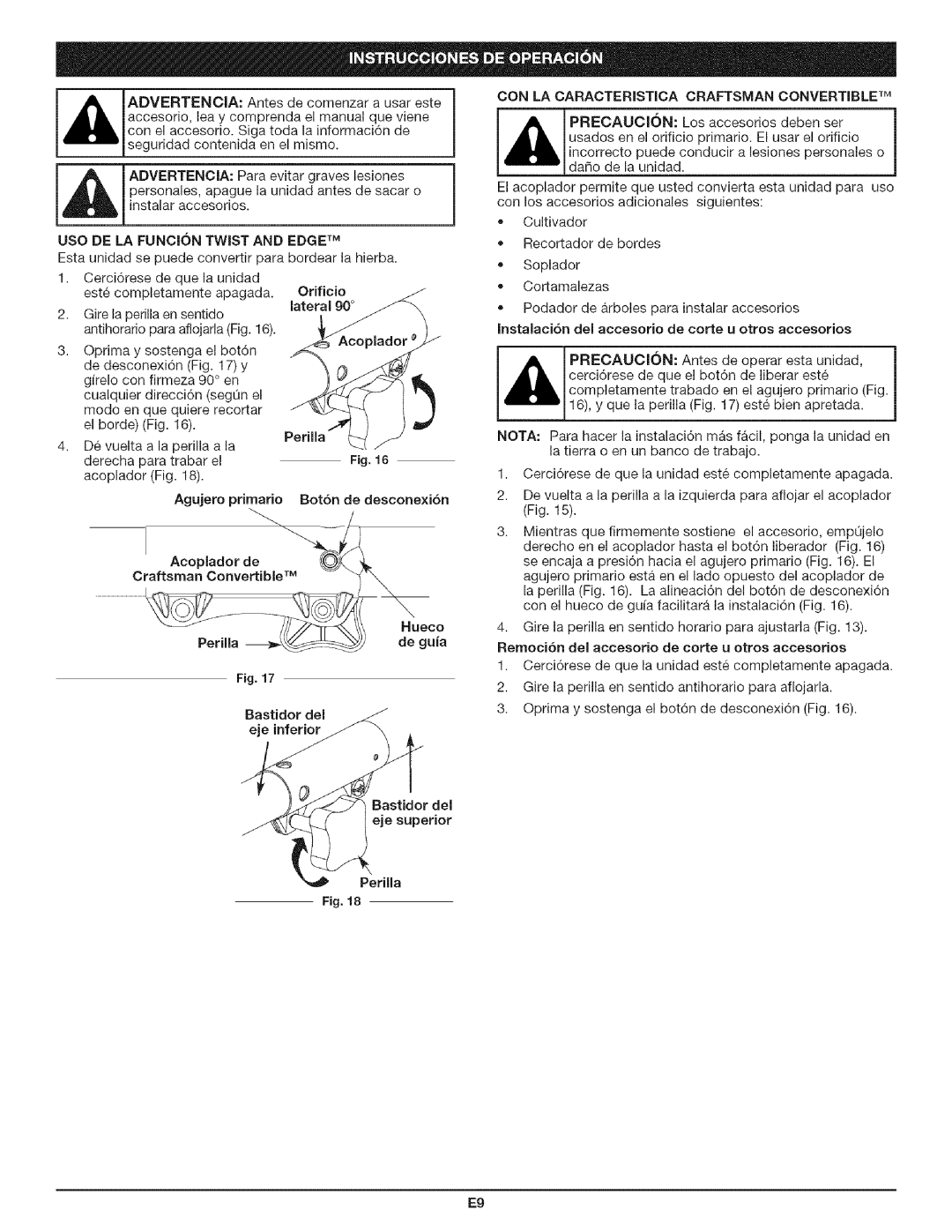 Craftsman 316.79197 manual USO DE LA Funcion Twist and Edge TM, PRECAUCI6N 