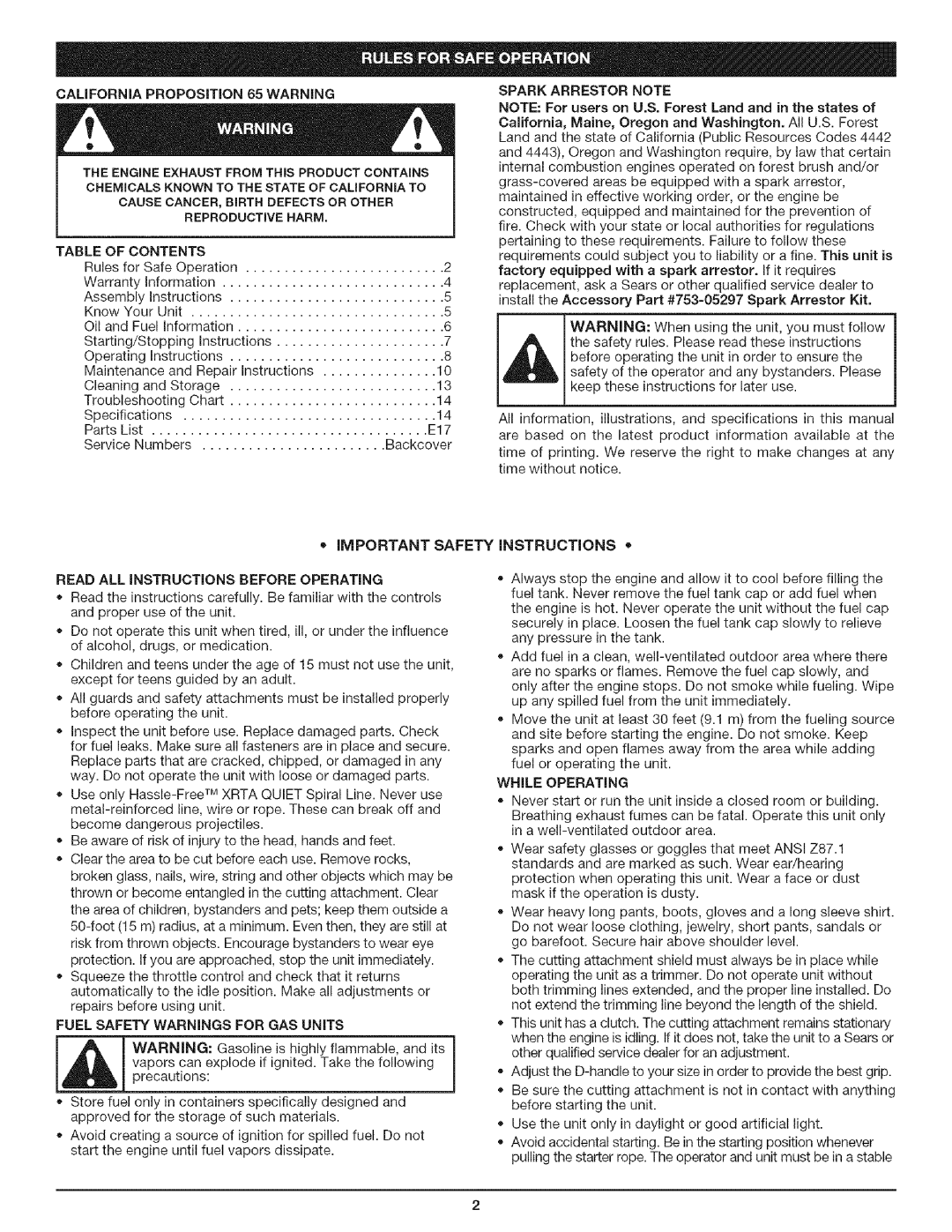Craftsman 316.79197 manual iMPORTANT SAFETY, Instructions 