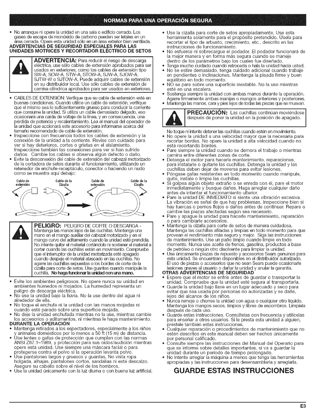 Craftsman 316.792490 manual Durante LA Operacion, Otras Advertencias DE Seguridad 