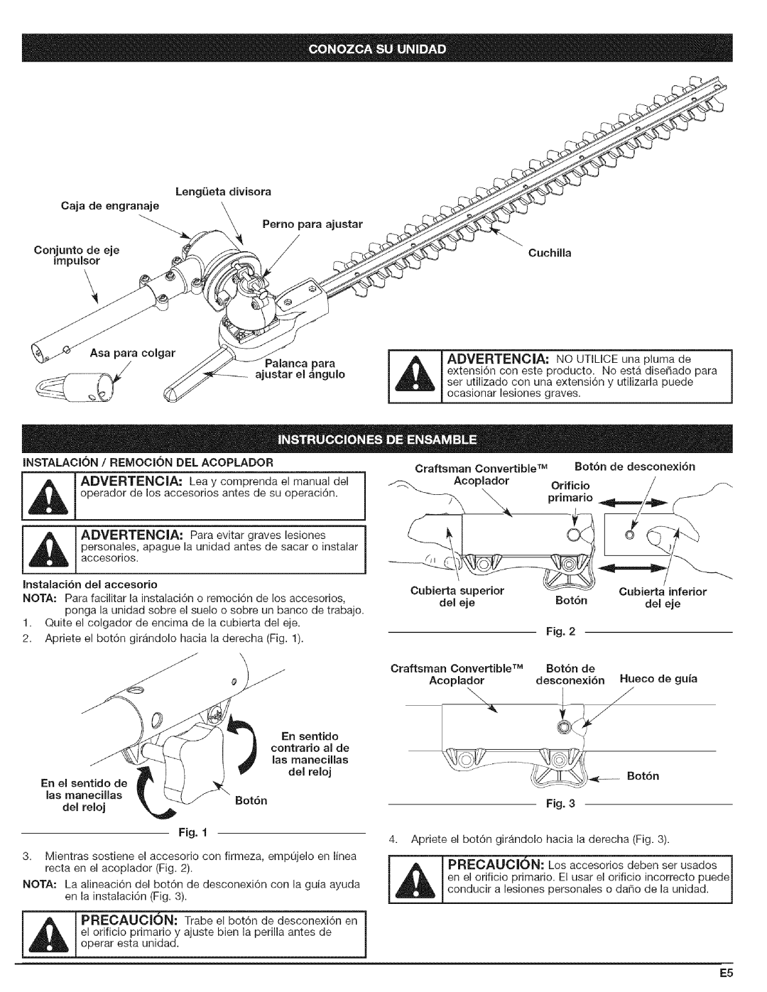 Craftsman 316.792490 manual Precaucion, Lengeta divisora, Perno para ajustar, Palanca para ajustar el angulo 