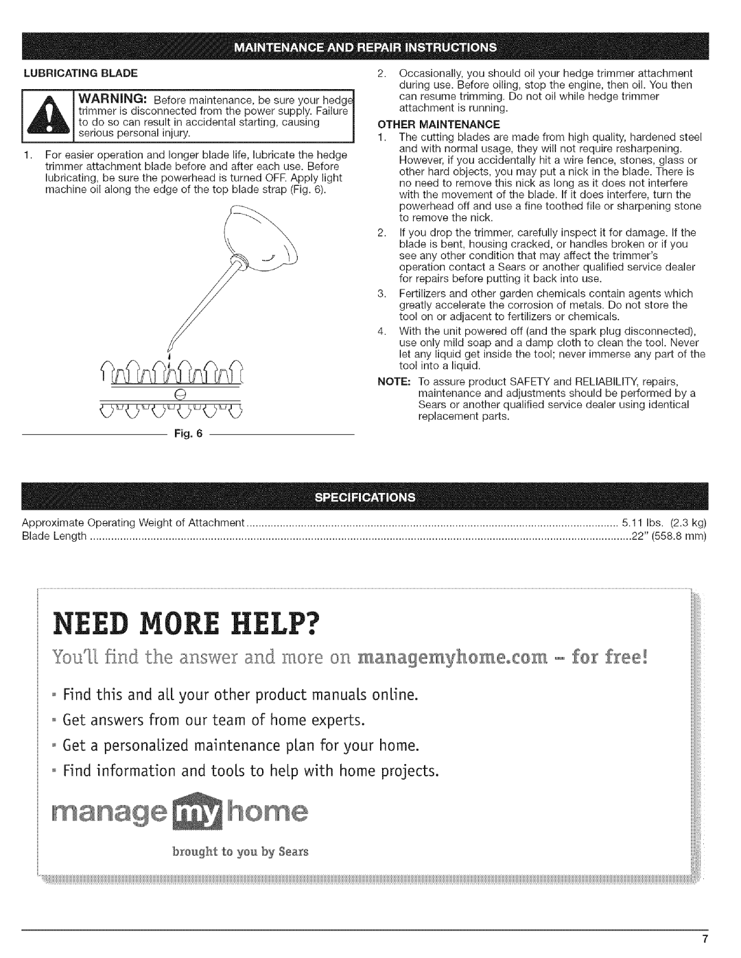 Craftsman 316.792490 manual LUBRiCATiNG, Blade, Other Maintenance 