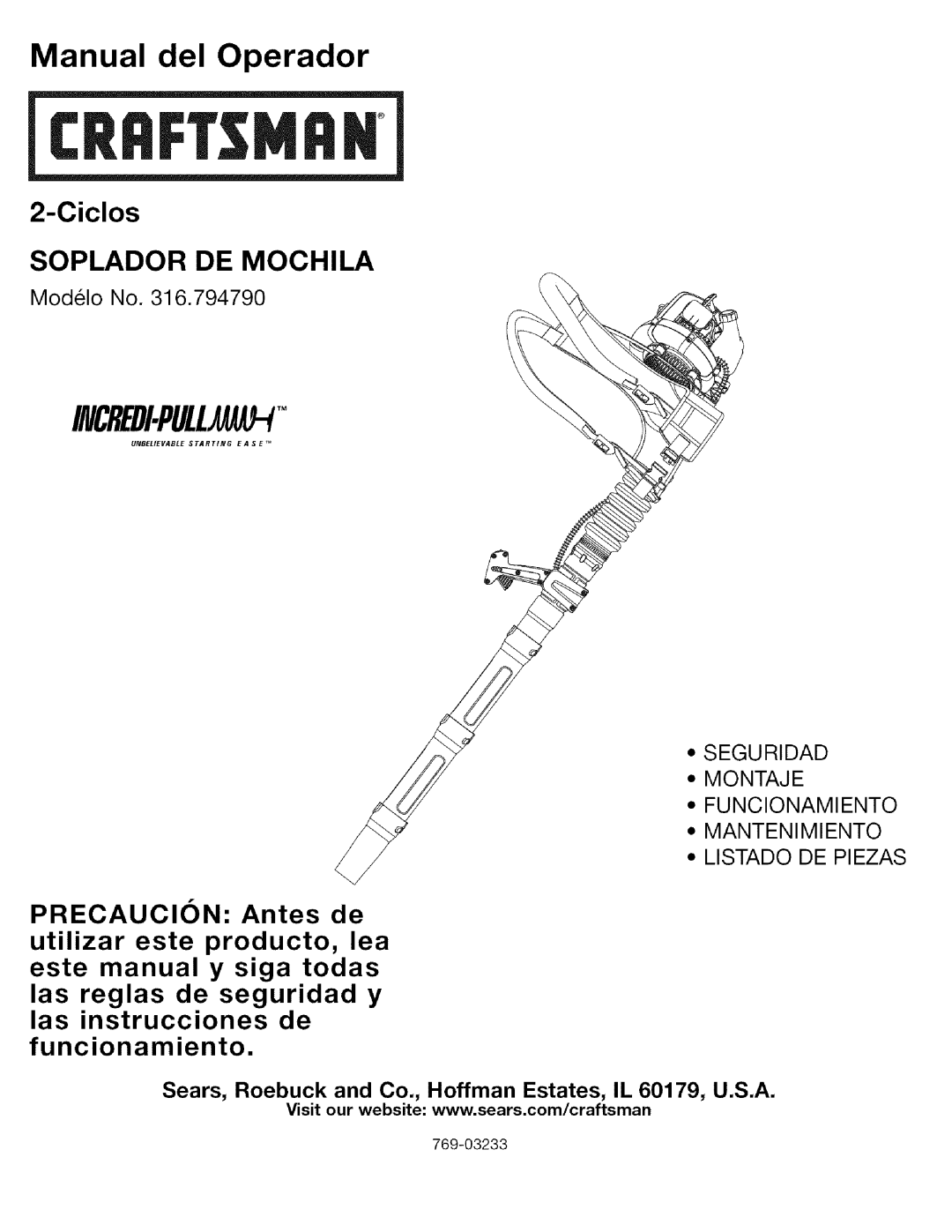 Craftsman 316.79479 manual Incredi.Pullt 