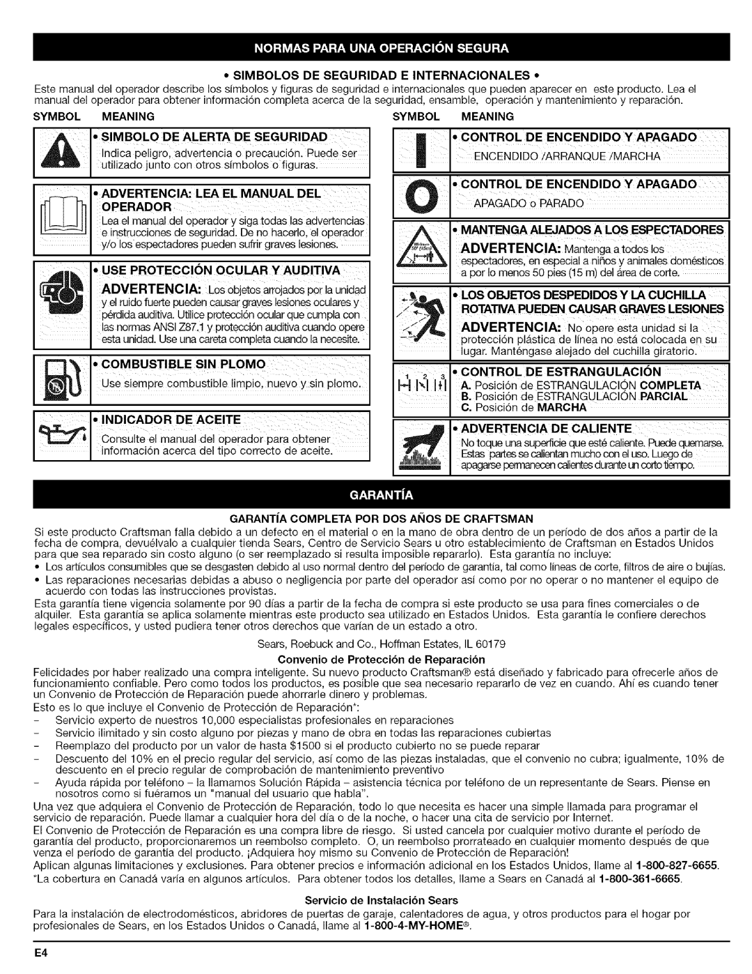 Craftsman 316.79479 manual Simbolosdeseguridad Internacionales 