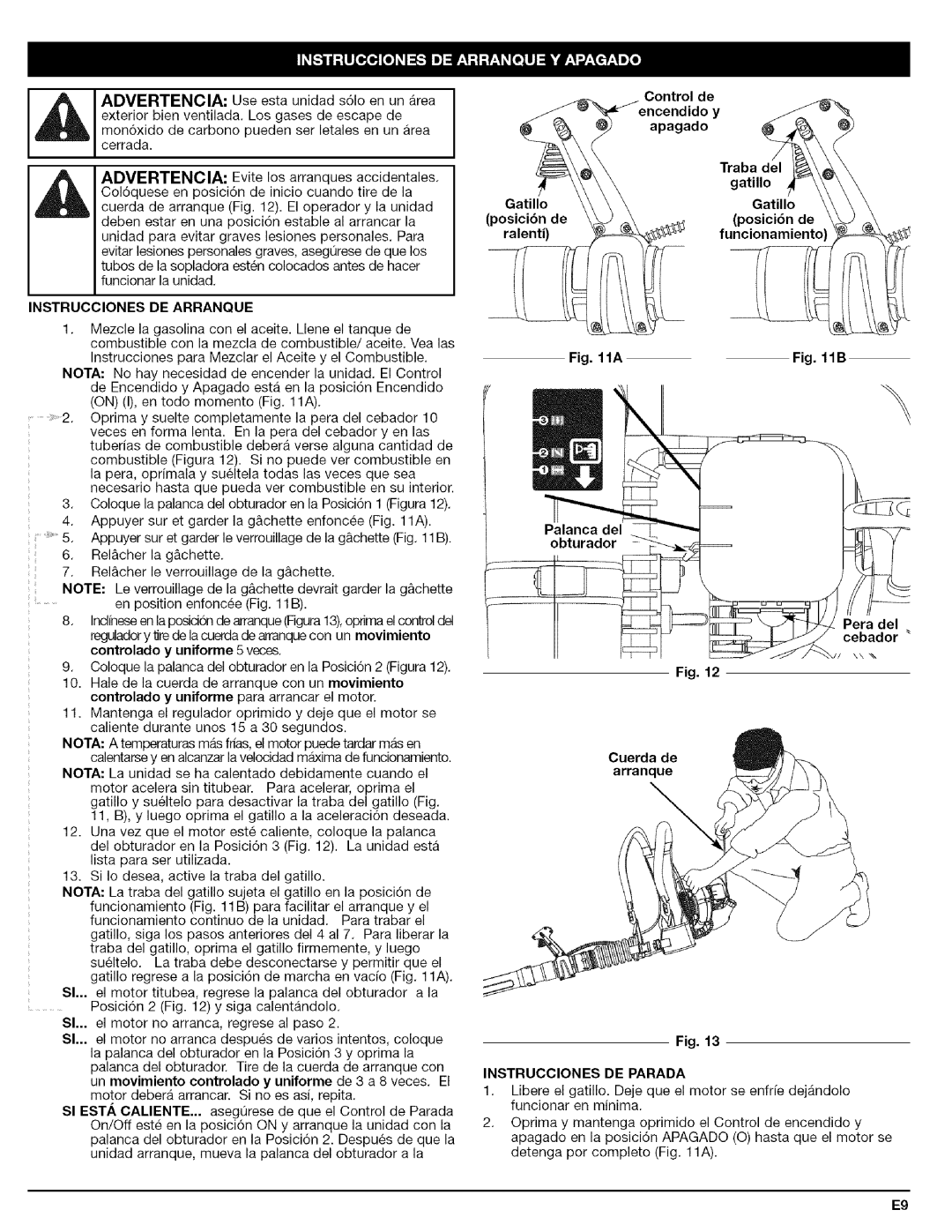 Craftsman 316.79479 manual Pera del cebador, Arranque 