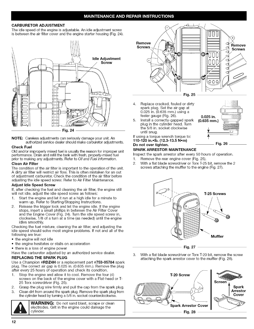 Craftsman 316.79479 manual Carburetoradjustment 