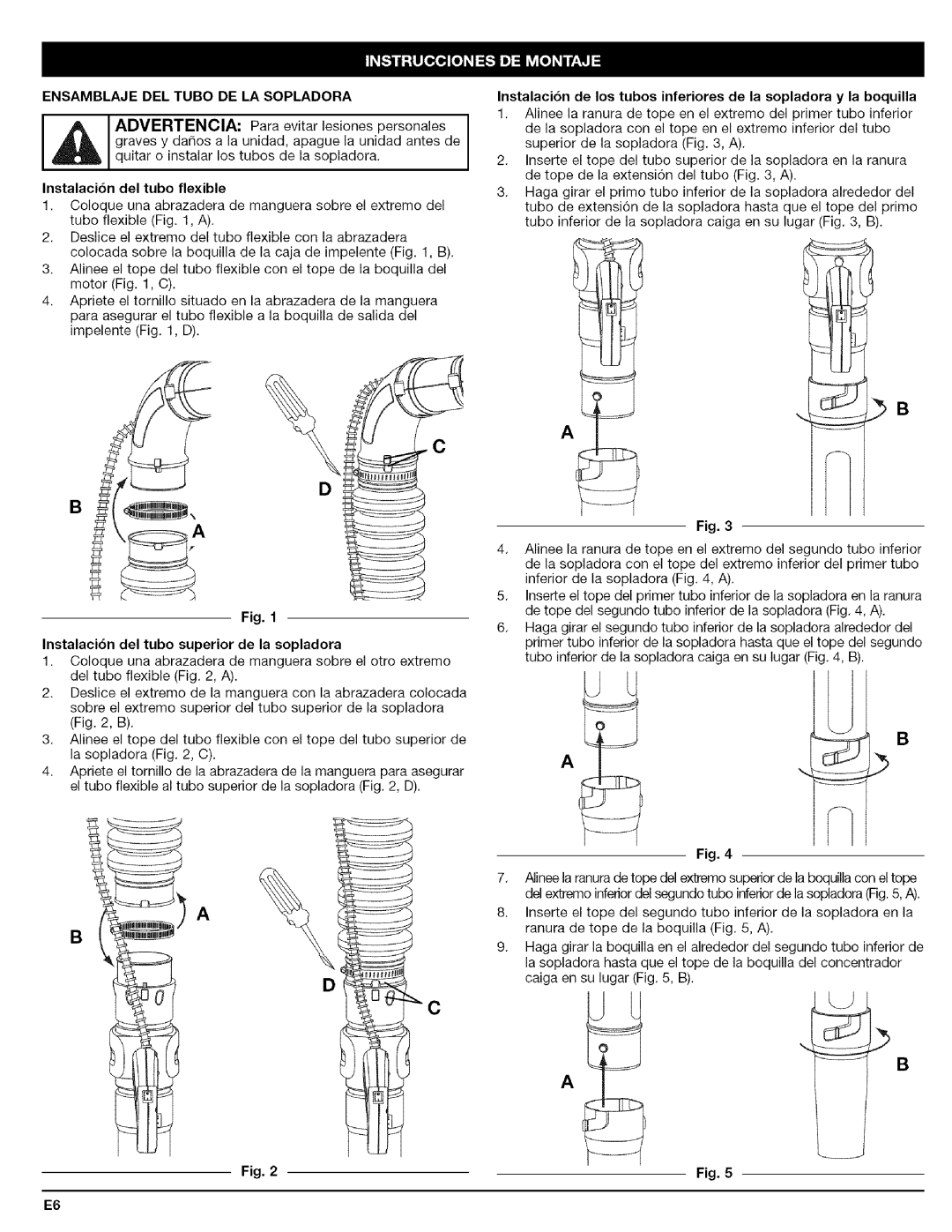 Craftsman 316.79479 manual Ensamblajedeltubodelasopladora 