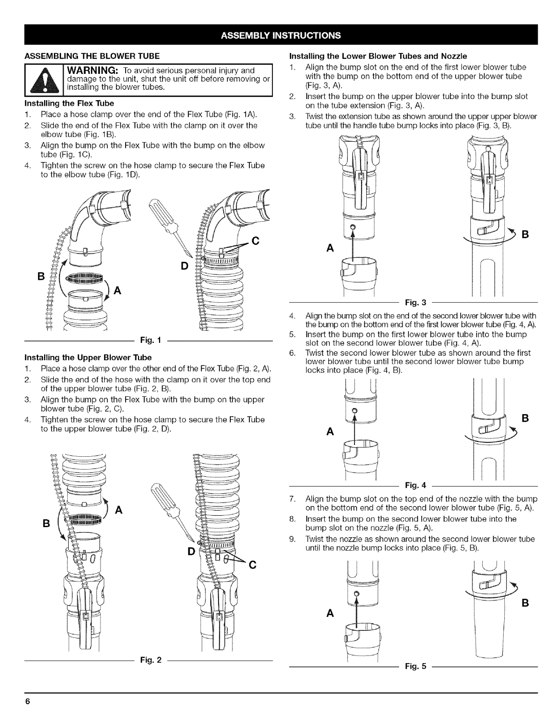 Craftsman 316.79479 manual Assemblingtheblowertube 