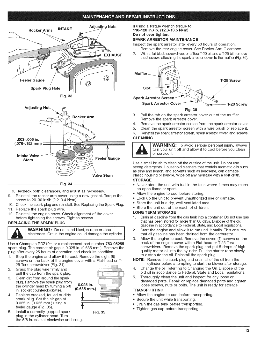 Craftsman 316.794801 manual Rocker Arms iNTAKE, Exhaust, Intake Valve 