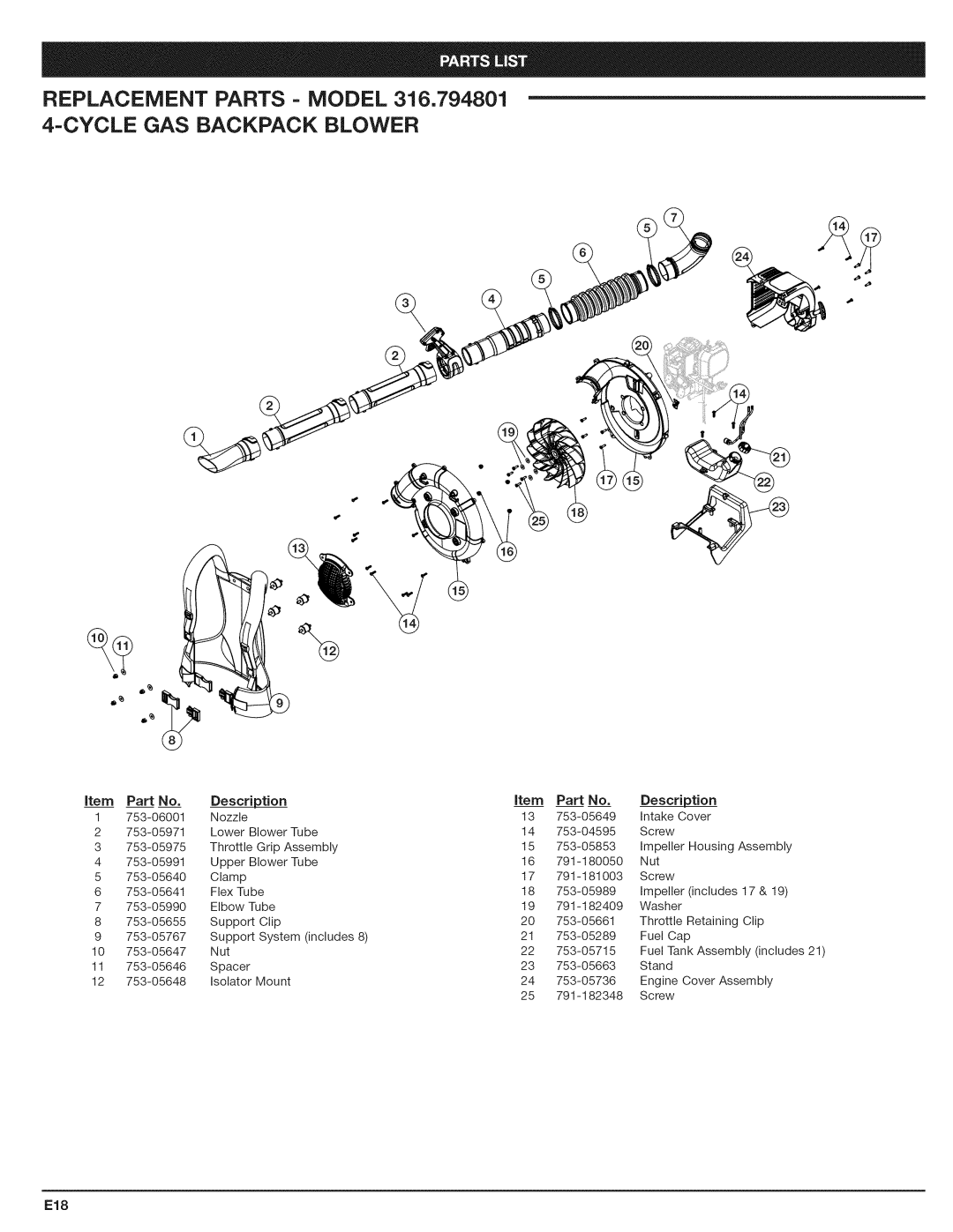 Craftsman 316.794801 manual E18 