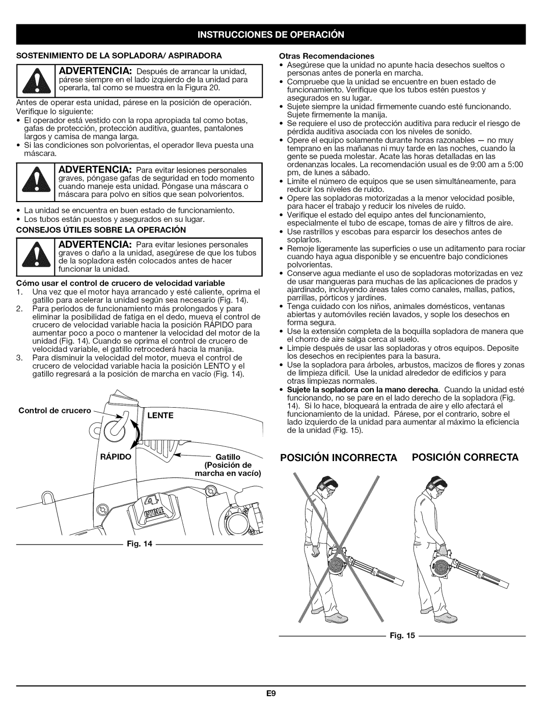 Craftsman 316.794830 Sostenimientode LA SOPLADORA/ASPIRADORA, Consejos 0TILES Sobre LA Operacion, Lento, Marcha en vacio 