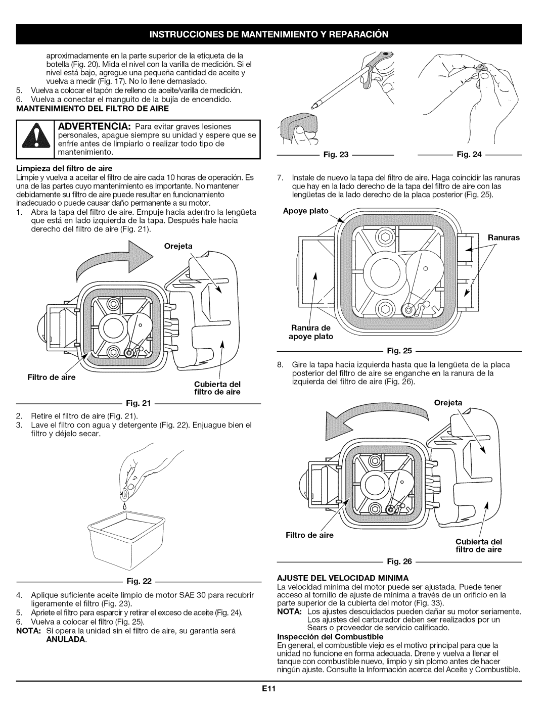 Craftsman 316.794830 manual Anulada, Ajuste DEL Velocidad Minima 