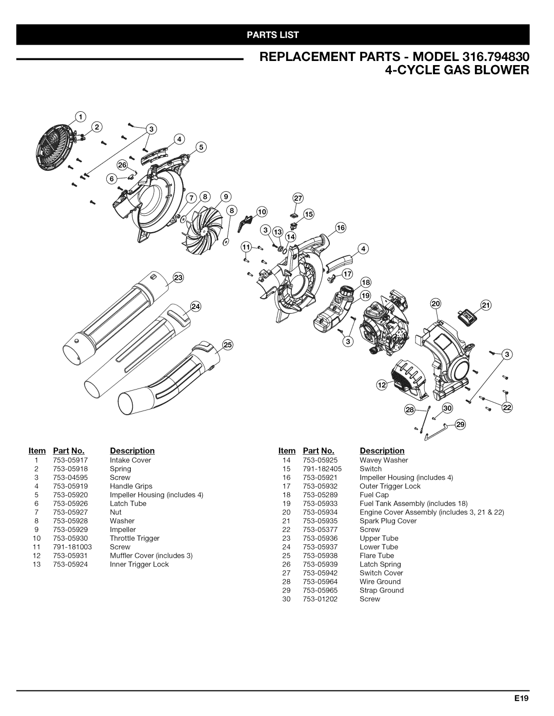 Craftsman 316.794830 manual E19 