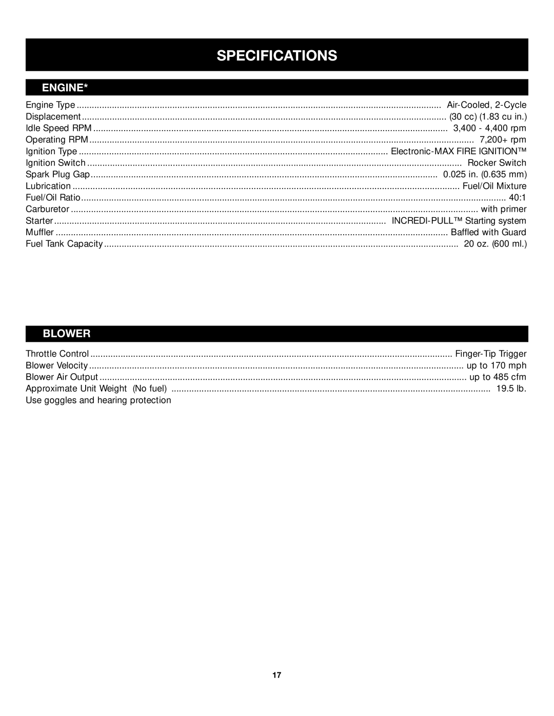 Craftsman 316.79499 manual Specifications, Engine 