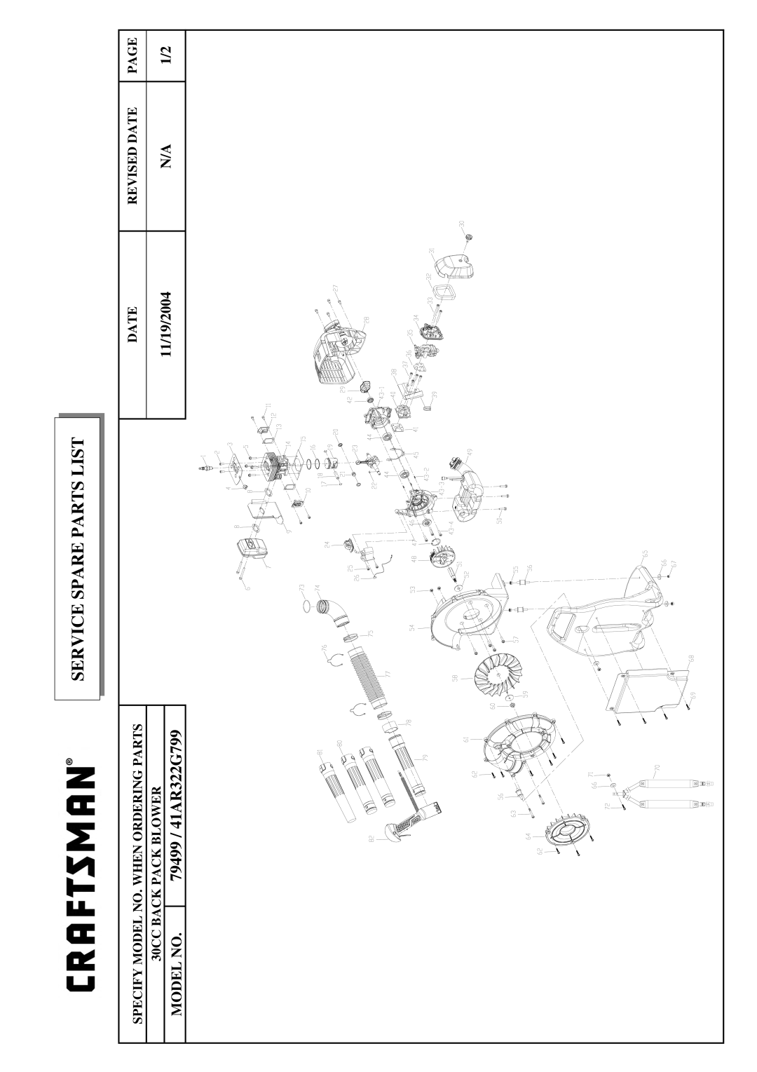 Craftsman 316.79499 manual Service Spare Parts List 