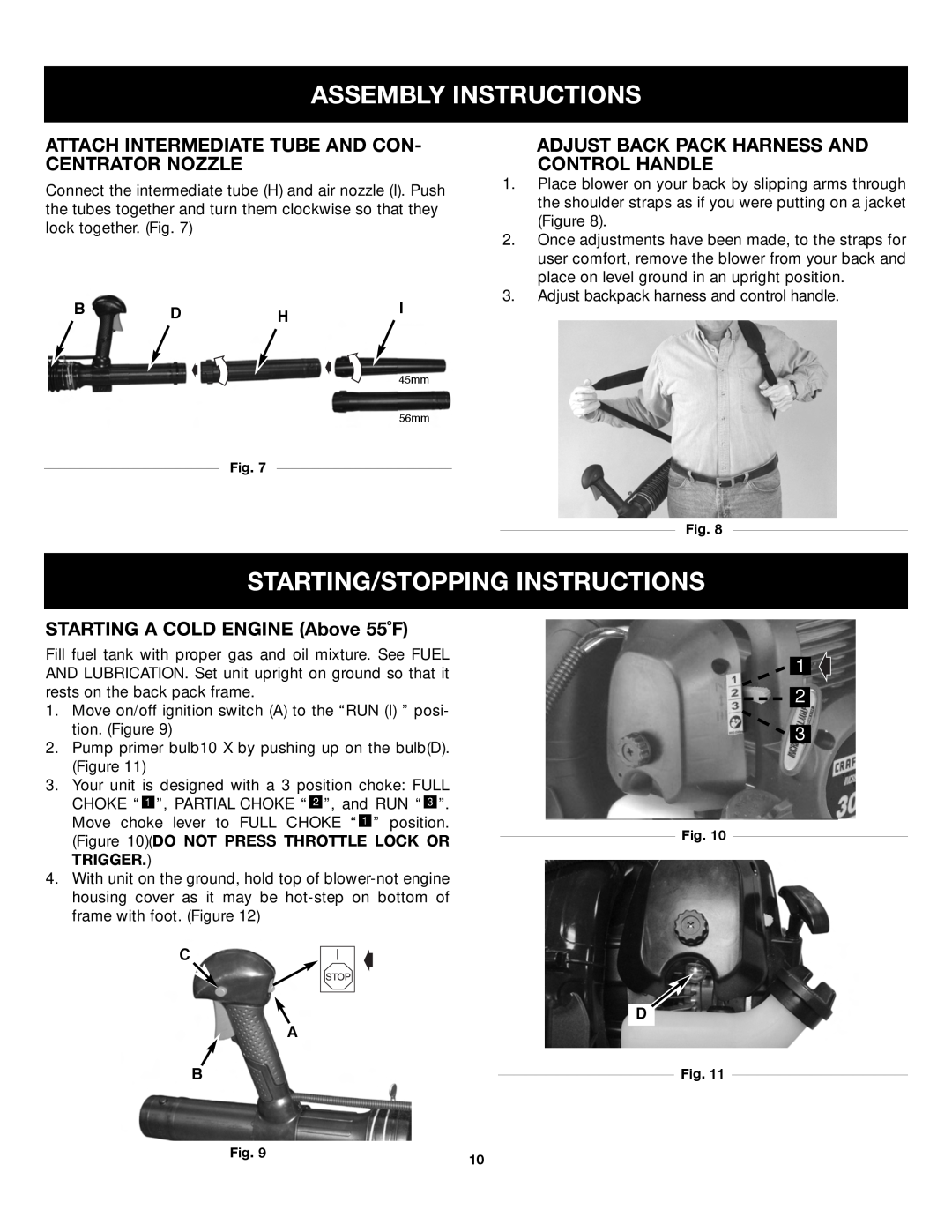 Craftsman 316.79499 Starting/Stopping Instructions, Attach Intermediate Tube And Con- Centrator Nozzle, B D Hi, C A B 