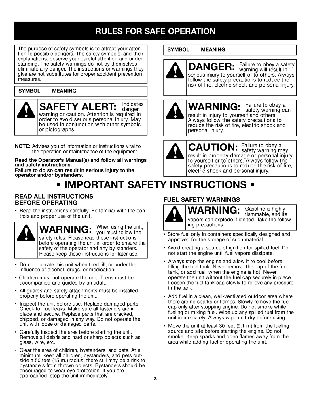 Craftsman 316.79499 manual Important Safety Instructions, Rules For Safe Operation, Read All Instructions Before Operating 