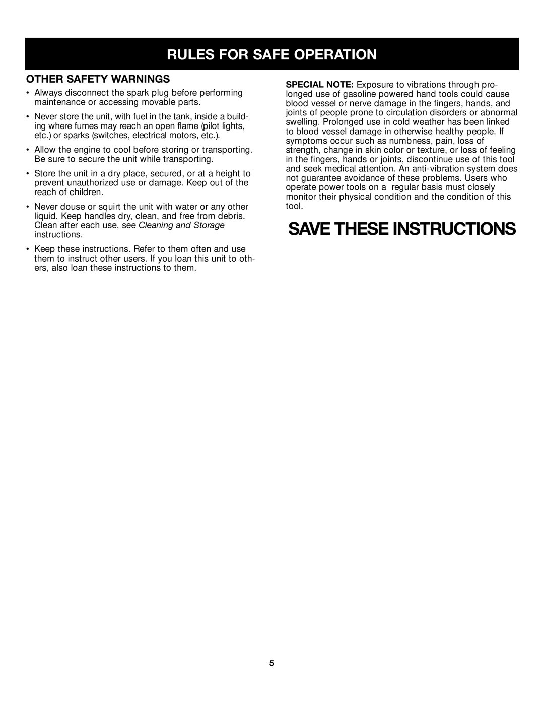 Craftsman 316.79499 manual Other Safety Warnings, Save These Instructions, Rules For Safe Operation 