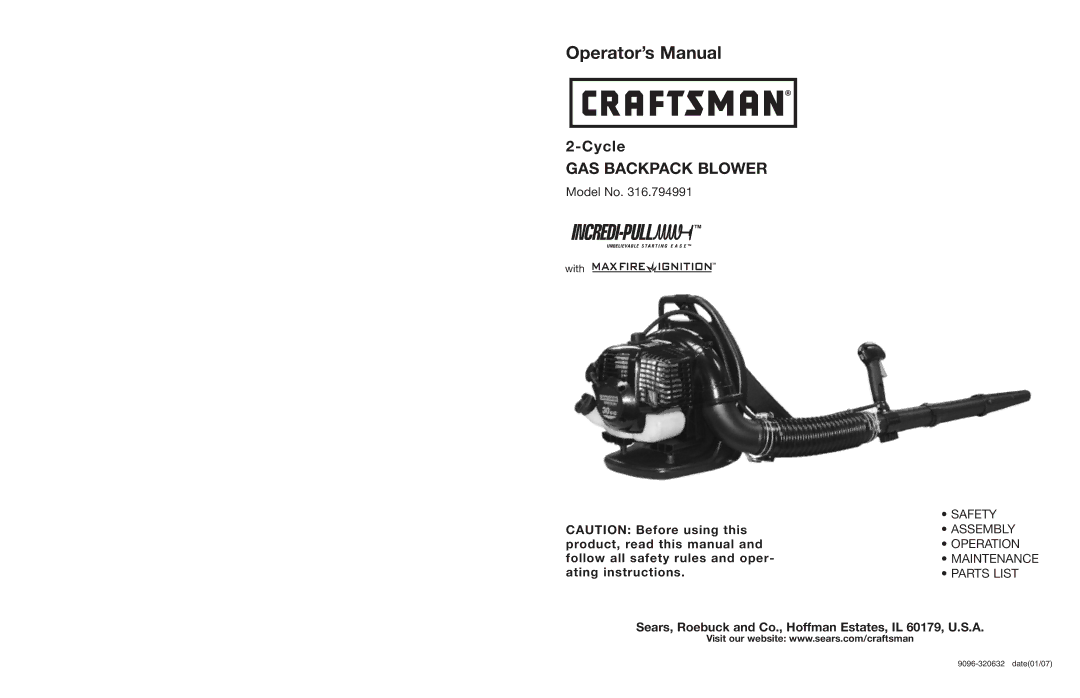 Craftsman 316.794991 manual Operator’s Manual 