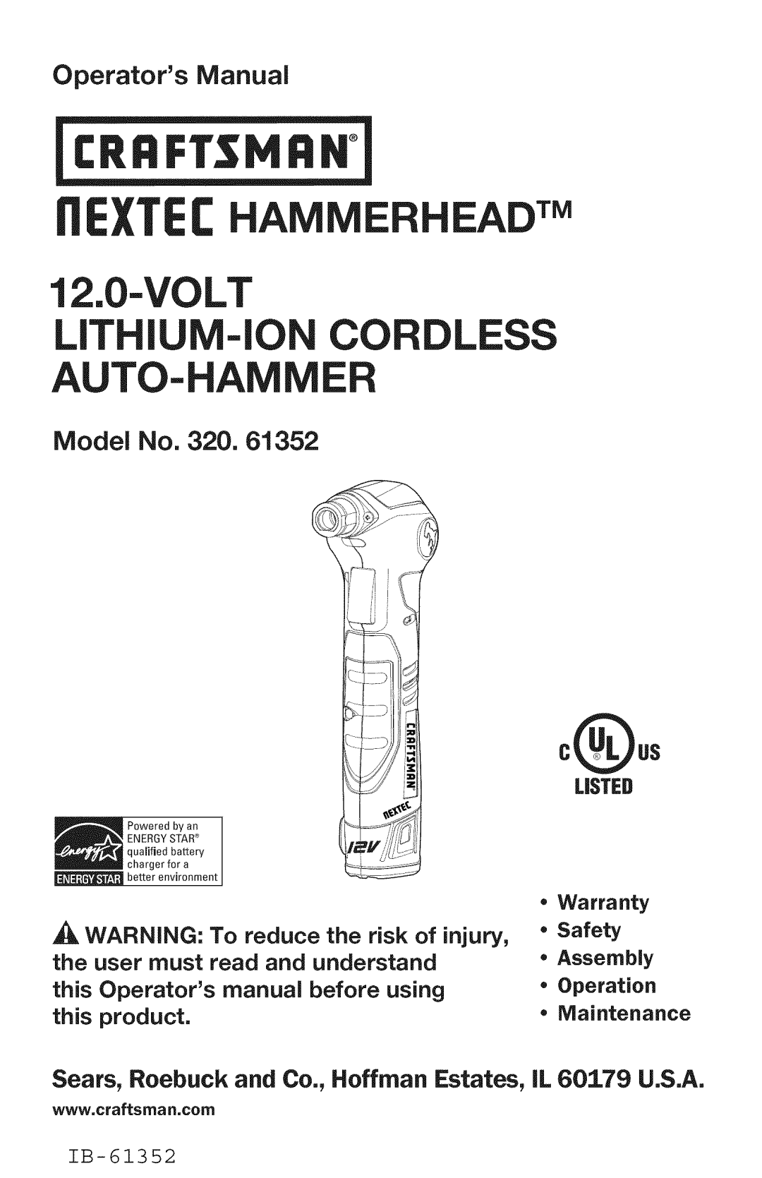 Craftsman 320. 61352 warranty Maintenance, Www,craftsman,com 